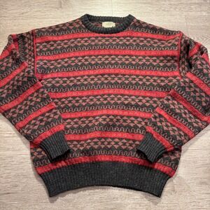 Vintage Christopher Hayes Sweater Mens M Red Charcoal 100% Wool Nordic Fair Isle